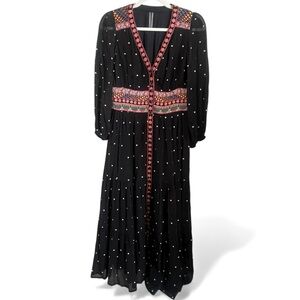 Anthropologie La Bohieme Black Dress with Pink Accents Sz 2